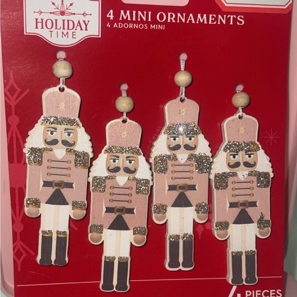 Pink Pastel Nutcracker Ornaments, gift topper. Holiday Time NWT